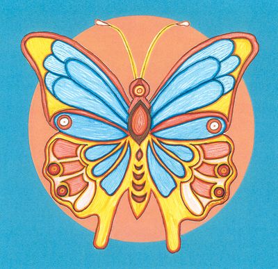 Mandala von Karin Ruthenbeck: Schmetterling in aufgehender Sonne